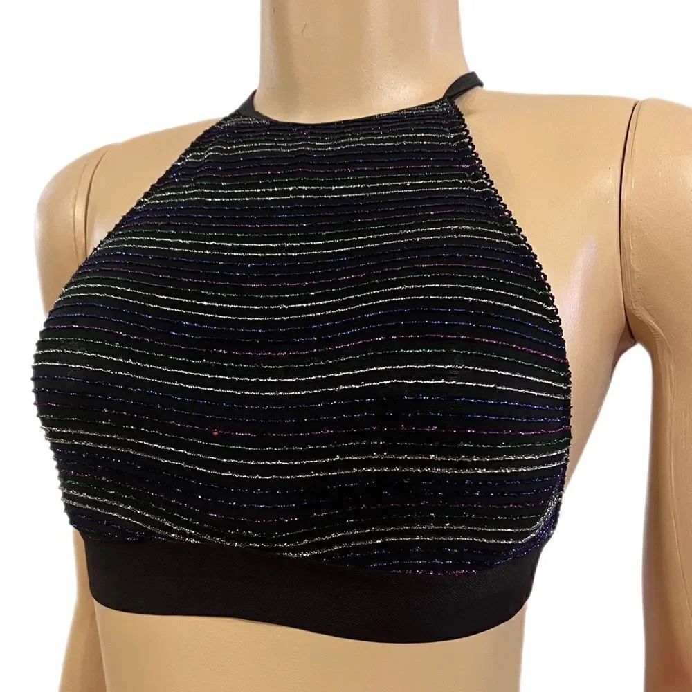 Victoria's Secret High Neck Unlined Metallic Striped Halter Bralette Bra Medium